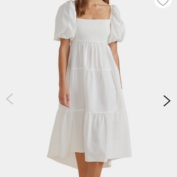 White Azalea Puff-Sleeve Smocked Tiered Midi DressL - Picture 1 of 3